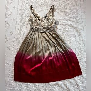 DKNY Satin Midi Dress in Cream and Red Ombre